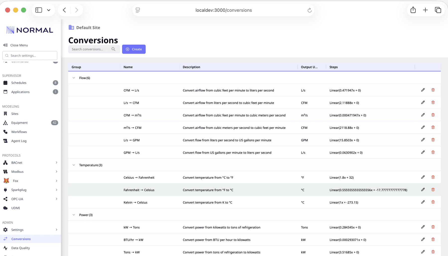 Unit conversions library for flow, temperature, power, and pressure